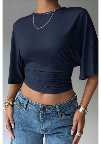 Cool Tarz Kadın Lacivert Crop Bluz Yarım Kol Salaş Fit Yüksek Bel Büzgülü Basic Tişört Lacivert Lacivert Cool Tarz Kadın Lacivert Crop Bluz Yarım Kol Salaş Fit Yüksek Bel Büzgülü Basic Tişört Lacivert Lacivert