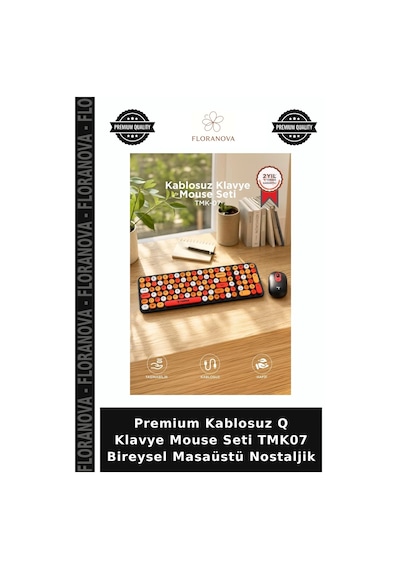 Premium Kablosuz Q Klavye Mouse Seti Tmk07 Bireysel Masaüstü Nostaljik