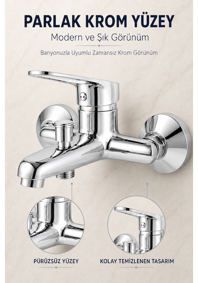 Krom Sıcak Soğuk Aç Kapa Mix Tek Kollu Banyo Bataryası