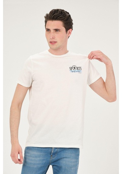 Rich Erkek Yıkamalı Basic T-shirt Tişört %100 Pamuk Tişört Beyaz