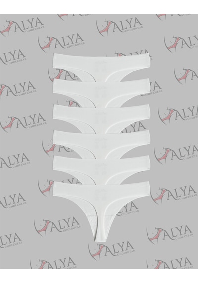 Alya Underwear Lazer Kesim Dikişsiz Tanga Külot, Seamless String 6'lı Paket Beyaz
