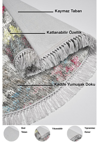 Dekoreko Kaymaz Taban Djt Mutfak Halısı Trend Saçaklı Oval Modern F5138 Renkli