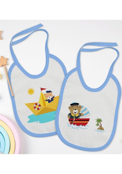 BK Kids Sevimli Kaptan Tasarımlı 2’li Mavi Mama Önlüğü-1 Mavi