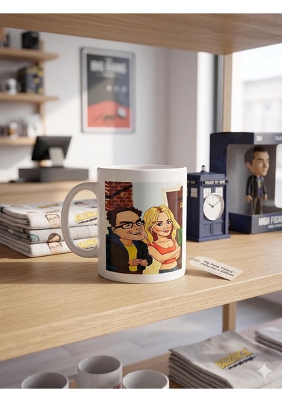 Çift Karikatür Kupa - Sevgililer İçin Özel Karikatür Seramik Bardak Hediyesi 325ml Beyaz - Çok Renkli
