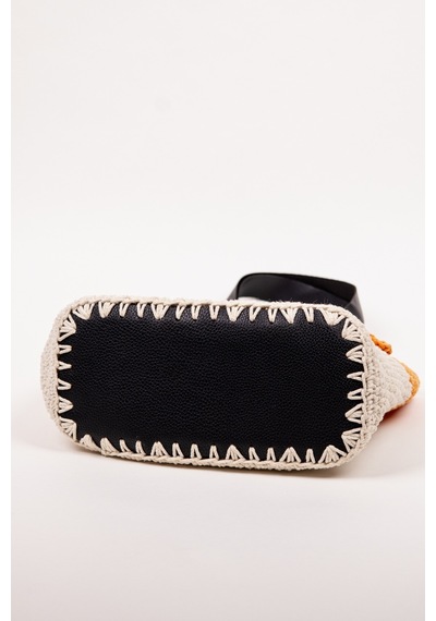 Fabric Craft Bag Omuz Çantası Merserize Pamuk İpli Çiçek Detaylı Turuncu - Beyaz