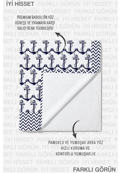 Çapa Marine Nautical Plaj Havlusu - Lacivert Beyaz Akdeniz Stil Hızlı Kuruyan Mikrofiber Havlu Örtü Çok Renkli