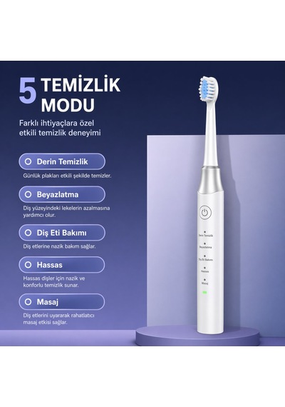 Akıllı Sonik Diş Fırçası 15000 Titreşim/dk 5 Mod Type-c Şarj Ipx7 Su Geçirmez Şarjlı Elektrikli Diş Fırçası