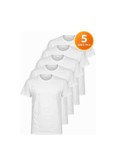 Hanclo Erkek Siyah Tişört 5 Li Paket Basic Pamuk Bisiklet Yaka Kısa Kollu T-shirt Beyaz