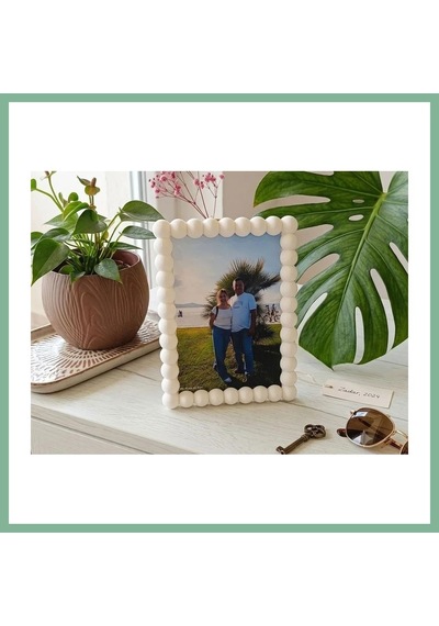 Bşkvirgo 3d Baskı İnci Baloncuk Fotoğraf Çerçevesi Boncuk Kenarlı Modern Fotoğraf Çerçevesi Masaüstü Beyaz Bsk2026
