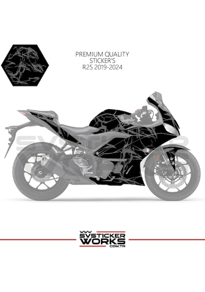 Yamaha R25 2019-2024 Kaplama Sticker Şimşek Yıldırım Motor Kaplama Modeli Hazır Kit 2019 / 2023 Uyumlu Gri