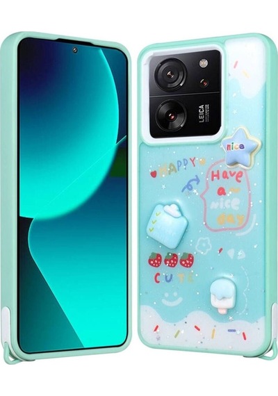 Xiaomi Mi 13t Pro Kılıf Parlayan Simli Kabartma Figürlü Zore Cevze Kapak Yeşil