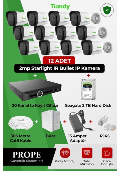 Tiandy 12 Kameralı Bullet Full Sistem Paketi