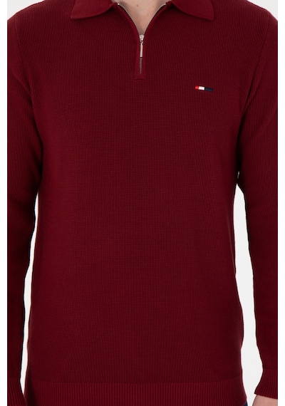 U.S. Polo Assn. Erkek Regular Fit Yarım Fermuarlı Bordo Basic Kazak 50298266-VR014