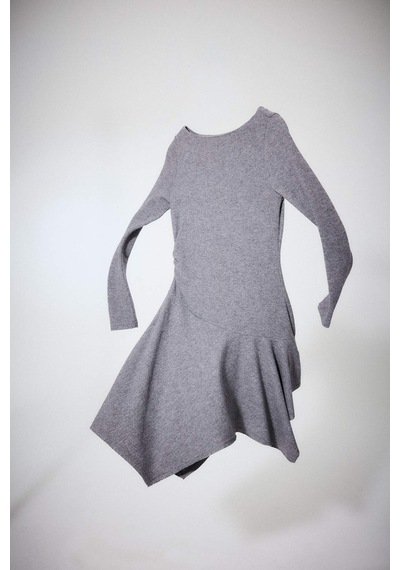 Defacto Bisiklet Yaka Uzun Kollu Mini Elbise G8699ax25cwgr101 Gri-gr101