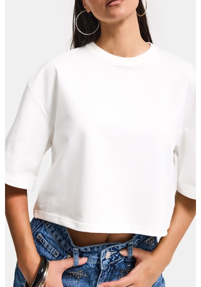Itsbasic Kadın Kırık Beyaz Renk S6-101 Oversize Bol Kesim T-shirt