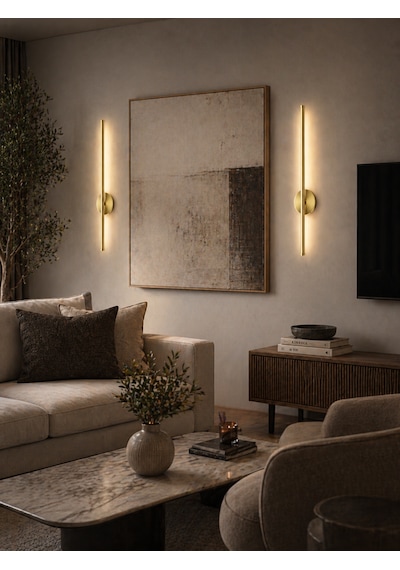 Flame Sarjlı Led Aplik 8w 3200k Gün Işığı 75cm Duvar Tipi /tablo Dekoratif Işık Gold