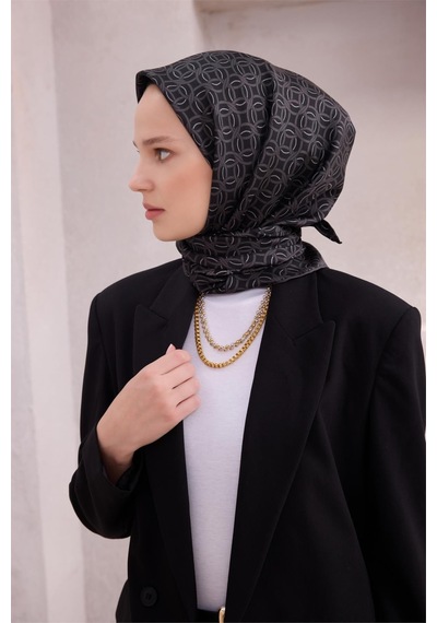 Belli İpek Eşarp - 4215-59 Siyah Twill