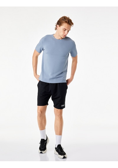 Koton Pamuklu Cepli Straight Fit Beli Bağcıklı Baskılı Spor Şort Siyah 6sam40142nk
