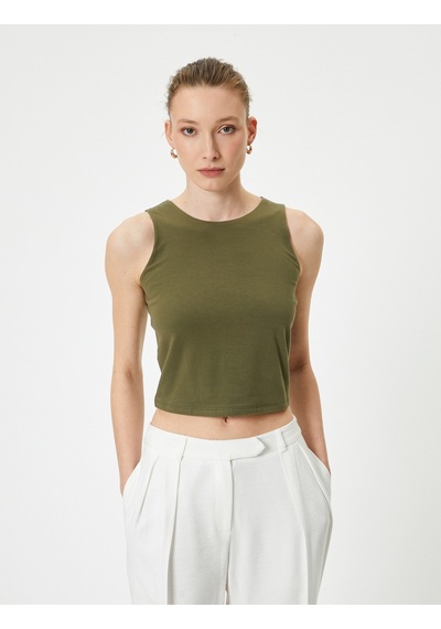 Koton Crop Atlet Basic Bisiklet Yaka Pamuklu Standart Kesim Haki 4sak10102ek Haki