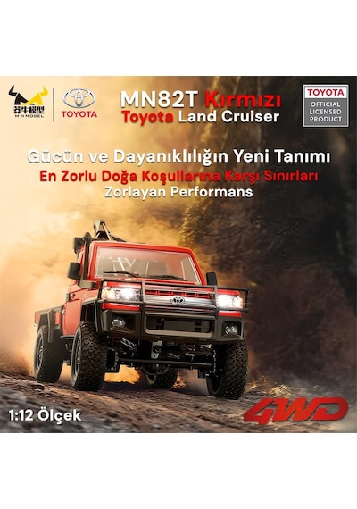 Mn Model Mn82t 1/12 Toyota Land Cruiser Lc79 4wd Rc Model Crawler Offroad Uzaktan Kumandalı Araba Truck Rtr Lisanslı Kırmızı+elektrik Vinçli+dahili Işık Seti Mn-82t
