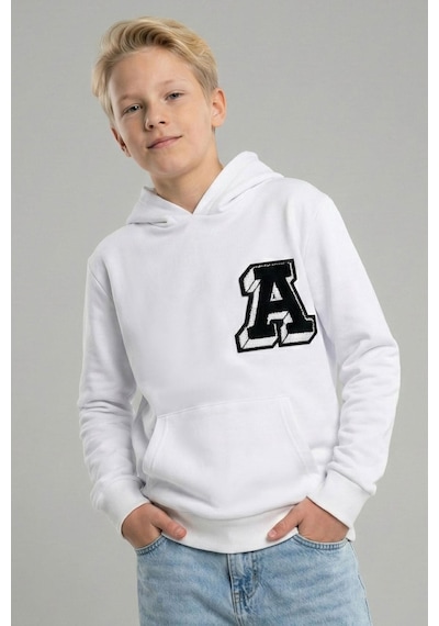 Breeze Erkek Çocuk Sweatshirt A Harfi Yazı Nakış Armalı 9-14 Yaş, Beyaz Beyaz