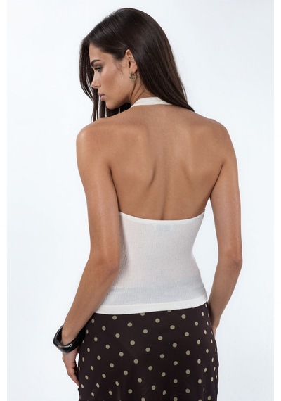 Hiccup Busem Kesik Detaylı Dar Kesim Halter Crop Bluz Beyaz