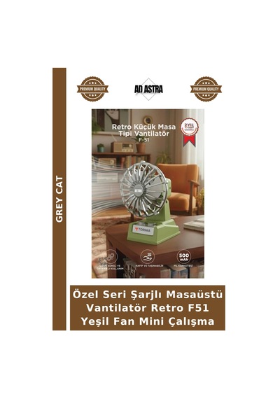 Özel Seri Şarjlı Masaüstü Vantilatör Retro F51 Yeşil Fan Mini Çalışma