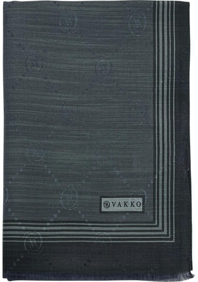 Vakko Pamuk İpek Şal - Bordürlü Monogram - Füme