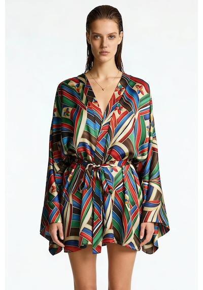 Fumee Avelian Kısa Saten Sabahlık / Kimono Çok Renkli
