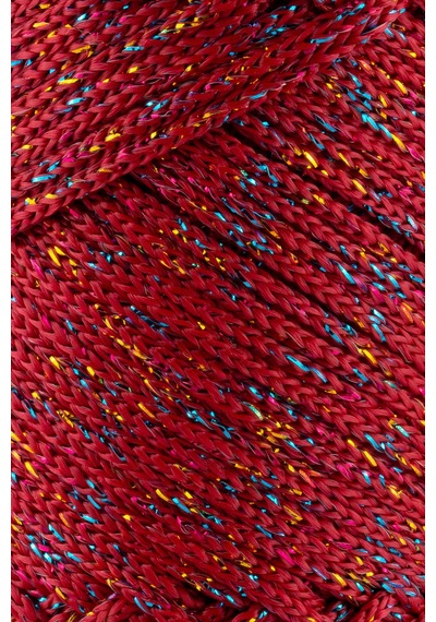 Multi Sparkle Simli Çok Renkli İp 100 Gr Polyester Makrome İpi Koyu Kırmızı 1,5 Mm - 150 M