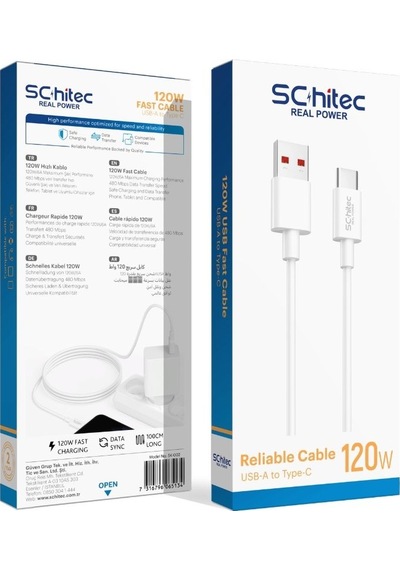 Schitec 6a 120w Usb-a To Type-c Hızlı Şarj Ve Data Kablosu 1m Beyaz Sk002 100cm