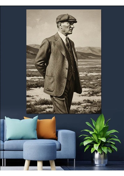 Ayakta Duran Atatürk Fotoğrafı Dekoratif Kanvas - Mdf Ahşap Tablo