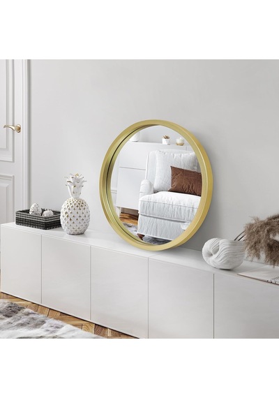 50,8 Cm Çerçeveli Yuvarlak Altın Ayna - Banyo, Yatak Odası, Antre, Oturma Odası İçin Büyük Daire Aynası - Duvar Dekoru İçin Büyük Dairesel Modern Ayna