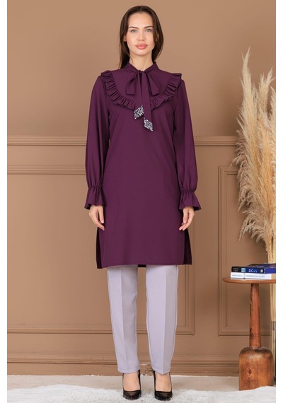 Esilanur Asel Tunik Pantolon İkili Tesettür Takım Mürdüm Mürdüm