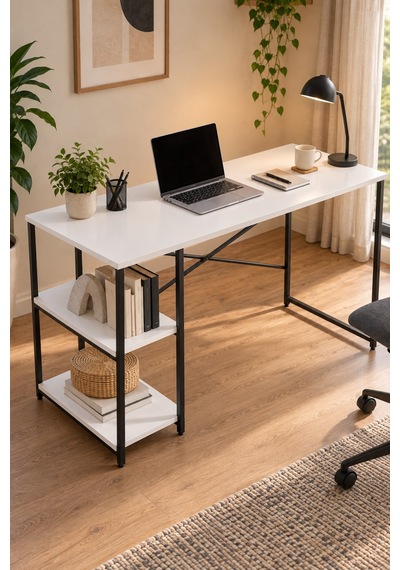Sulorahome Beyaz Raflı Çalışma Masası 120 Cm