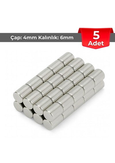 5 Adet Neodyum Mıknatıs Çap: 4mm Kalınlık: 6mm D4x6 Ndfeb Güçlü Mıknatıs Yuvarlak N086