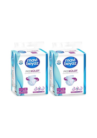 Mavi Beyaz Ped Emici Külot Hasta Bezi L 30'Lu x 2 60 Adet
