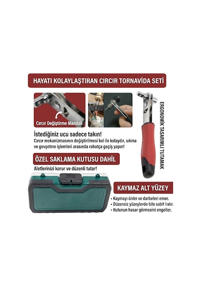 23 Parça Çok Amaçlı Cırcırlı Lokma Takımı Somun Sıkma Tornavida Vidalama Seti %100 Alman Kalitesi