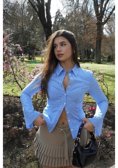 Seeh Mavi Uzun Kollu Vücuda Oturan Gömlek Sh356 Basic