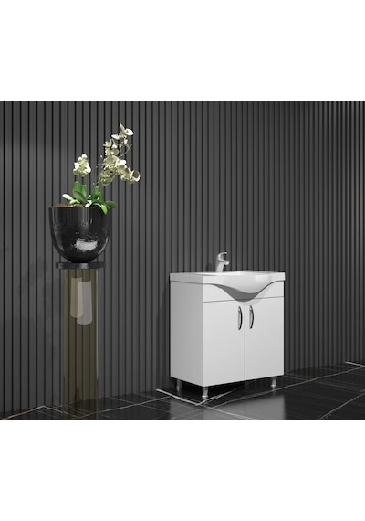 Yıldız Banyo Dolabı 65 Cm Ayaklı Beyaz Mdf Alt Modül Ve Lavabo Beyaz