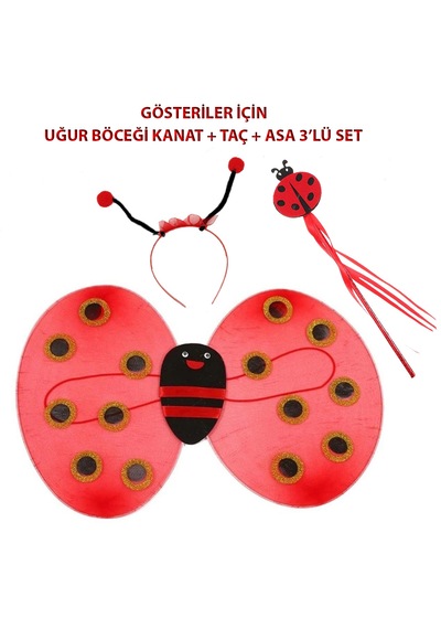 Çocuk - 849 - Gösteri İçin Uğur Böceği At + Taç + Asa 3&amp 39 Lü - Csmo-tex - Kostüm Seti