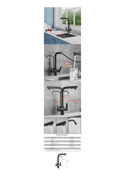 Mutfak Eviye Bataryası Dual Flow Su Arıtma Çıkışlı Siyah + Fıskiyeli