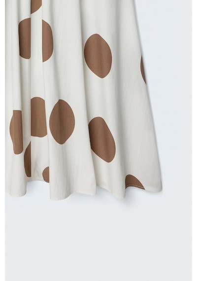 Sateen Puantiye Desenli Poplin Etek - Ekru-137635