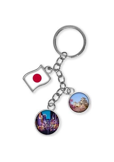 Japonya Üçlü Epoksi Metal Çift Taraflı Damla Anahtarlık Japan Gümüş