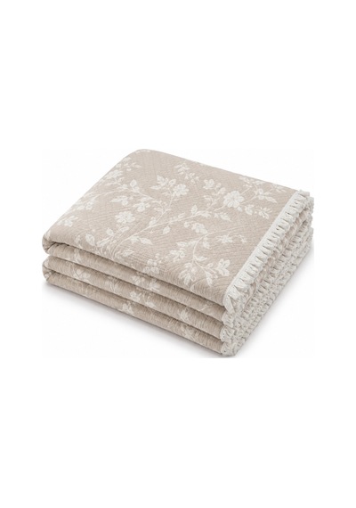 Bloomy Müslin Yatak Örtüsü Pike Çift Kişilik Yumuşak Dokulu Nefes Alan 4 Mevsim Örtü 230x250 Çeyiz&günlük Bej