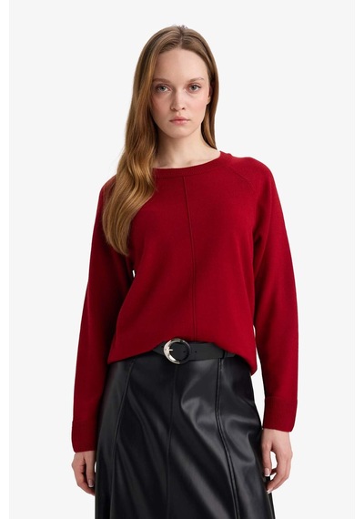 Defacto Yün Karışımlı Regular Fit Bisiklet Yaka Triko Tunik G5867ax25wnrd344 Kırmızı-rd344