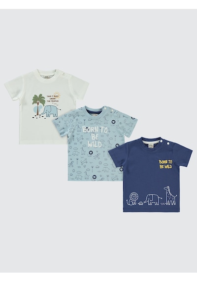 Civil Baby Erkek Bebek 3'lü Tişört Set 6-18 Ay Lacivert Lacivert