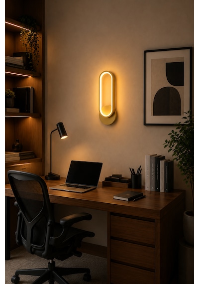 Dekoratif 20w Halka Modeli İç Mekan Gold Kasa Amber Işık 30 Cm Duvar Aplik Pilli 2 Adet