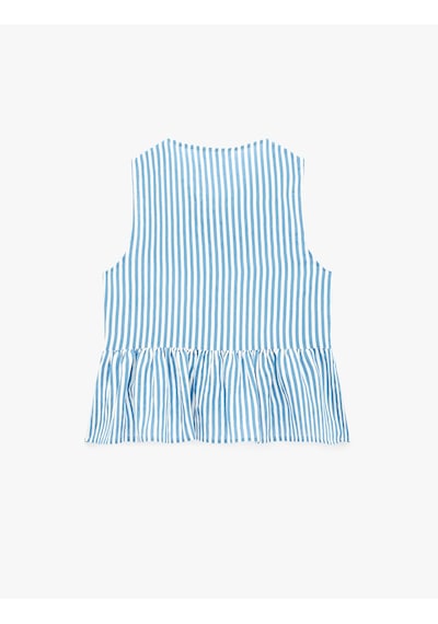Koton Kolsuz Fiyonklu Önden Bağlamalı Çizgili Peplum Bluz Mavi Çizgili 6sak60246ew