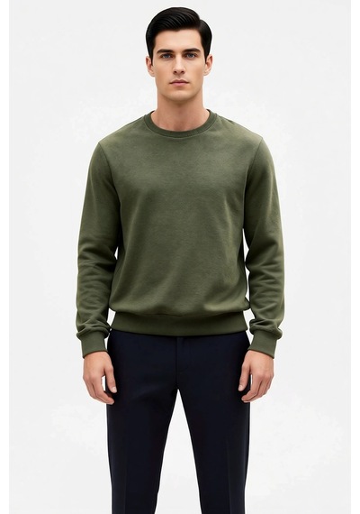 Benerly Erkek Bisiklet Yaka Standart Kol Regular Kalıp Sweatshirt Fonksiy Haki